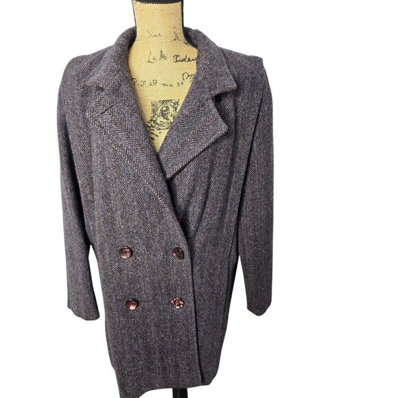 Vintage Wool Double Breasted Peacoat Trench Coat - Picture 1 of 16